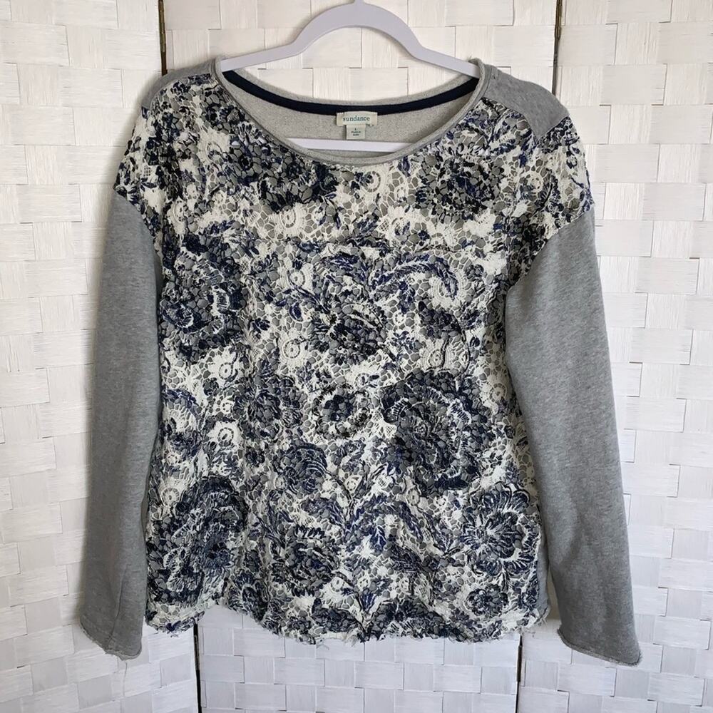 Sundance Caraway Lace Pullover Crochet Overlay Sweatshirt Top Women’s Size Large